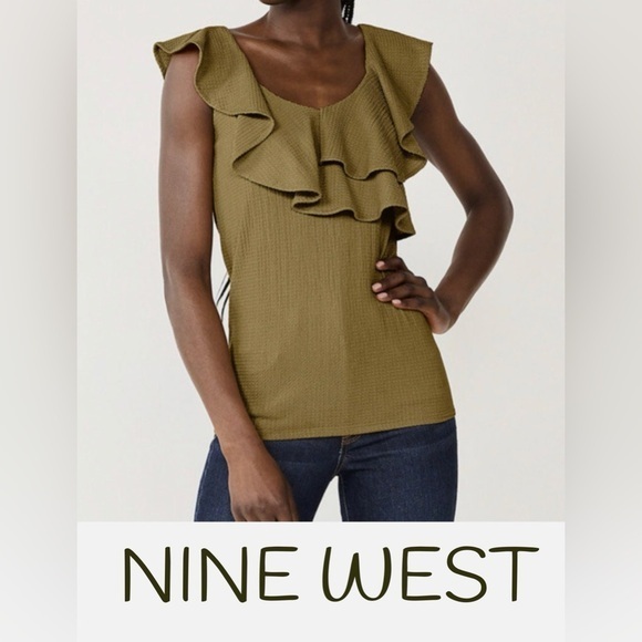 Nine West Tops - Nine West Olive Ruffle Flutter Sleeved Top